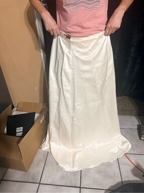 Cream Satin Maxi Skirt — Elegant Floor-Length Wrap Style